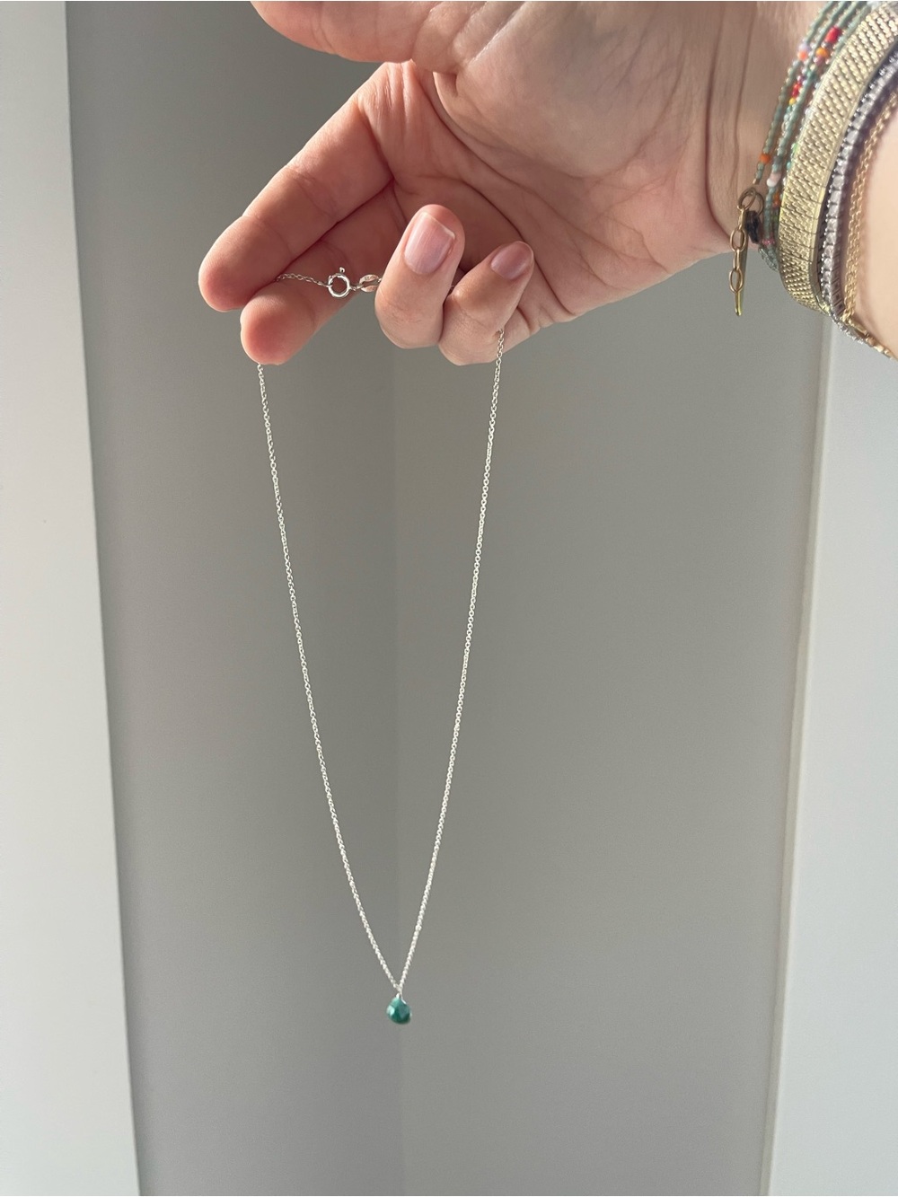 Delicate Silver Necklace with Teardrop Turquoise Pendant